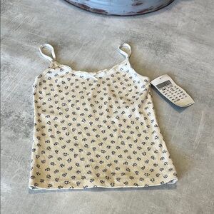 Brandy Melville Cream and Blue Fitted Crop Camisole